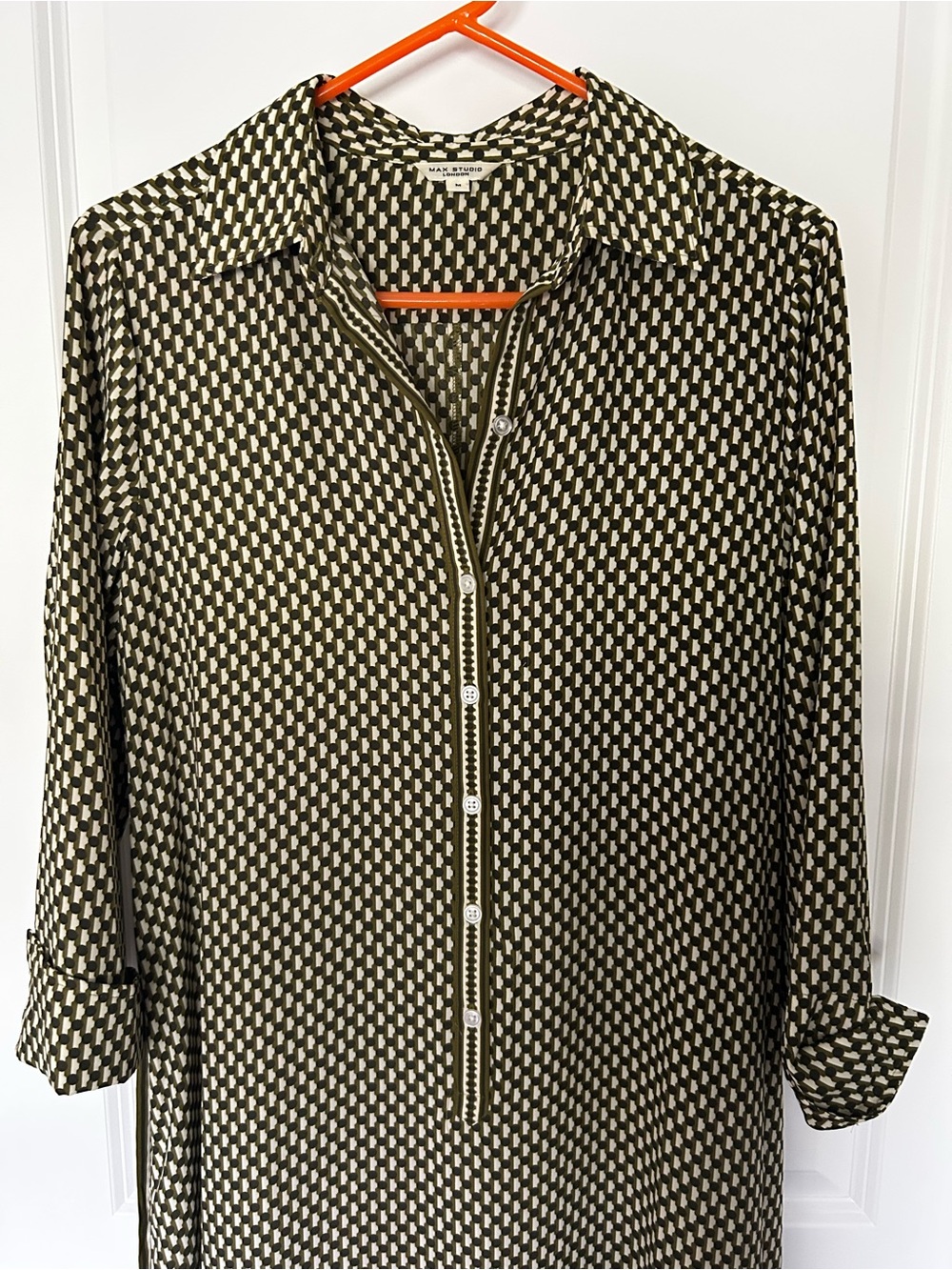 Max Studio Olive & Cream Polka Dot Blouse